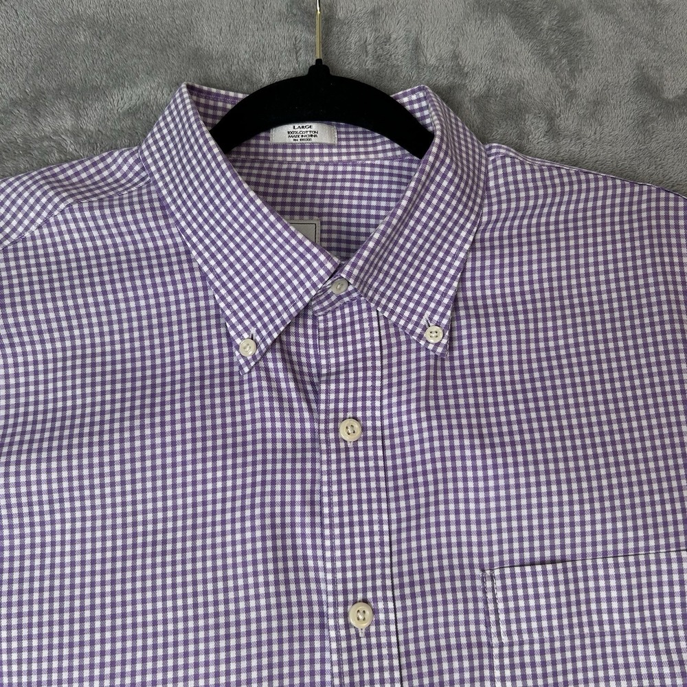 Peter Millar Mens Purple Plaid Long Sleeve Button Up Shirt‎ 100% Cotton Size L